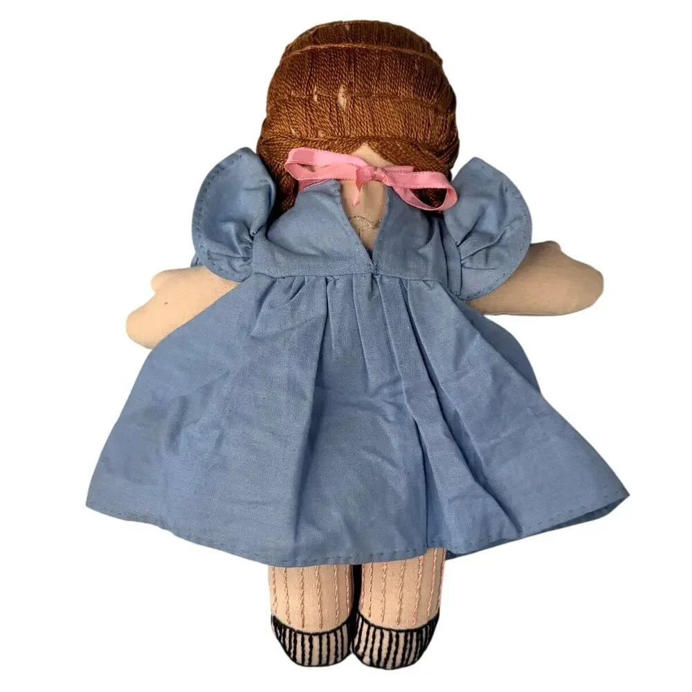 Vintage Handmade Rag Doll Cloth Folk Art Blue Dress Cottagecore Nursery Decor